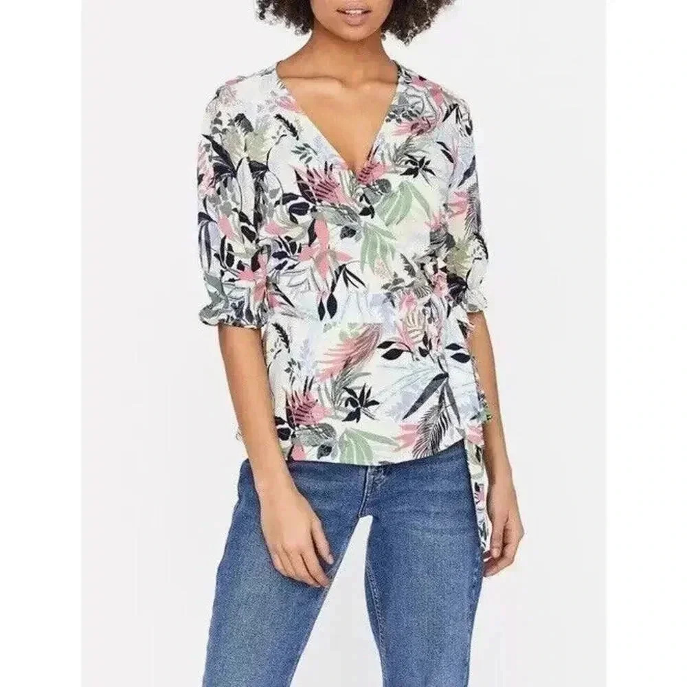 Vero Moda Womens Pink Floral Print V-Neck Wrap‎ Top Size XL